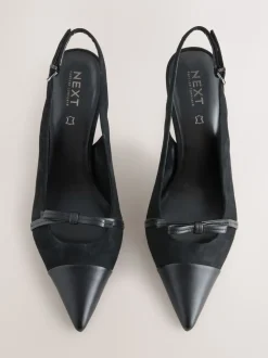 Zwart suède - Forever Comfort® Leather Pointed Cutout Bow Slingback Heels