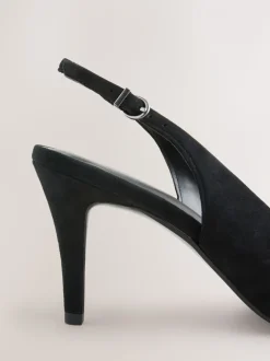 Zwart suède - Forever Comfort® Leather Pointed Cutout Bow Slingback Heels