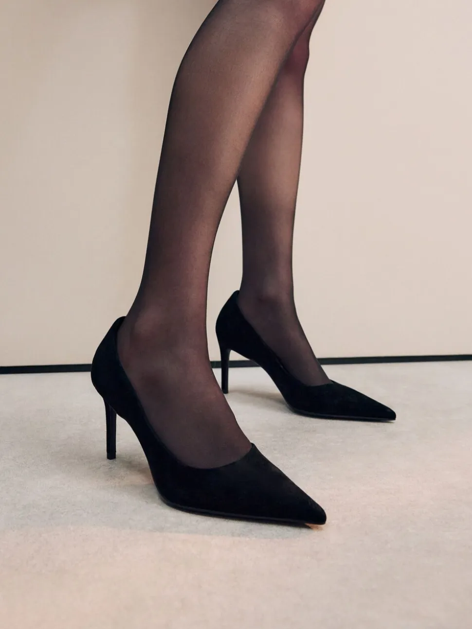 Zwart suède - Leren mid-court pumps