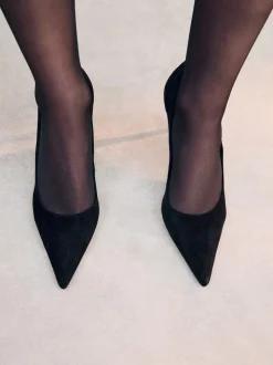 Zwart suède - Leren mid-court pumps
