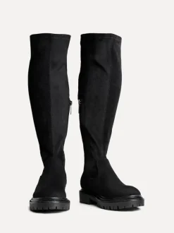 Zwart suède - Linzi Briody Wide Fit PU Stretch High Leg Boots