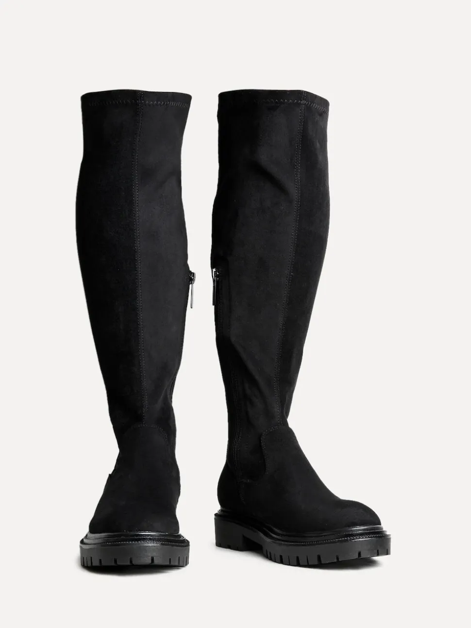 Zwart suède - Linzi Briody Wide Fit PU Stretch High Leg Boots
