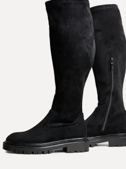 Zwart suède - Linzi Briody Wide Fit PU Stretch High Leg Boots