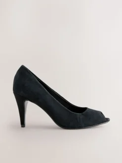 Zwart suède - Premium Leather Peep Toe Heels