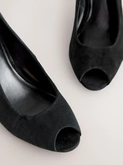 Zwart suède - Premium Leather Peep Toe Heels