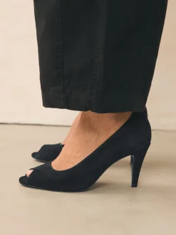 Zwart suède - Premium Leather Peep Toe Heels