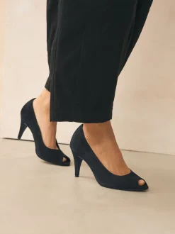 Zwart suède - Premium Leather Peep Toe Heels