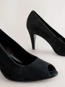 Zwart suède - Premium Leather Peep Toe Heels