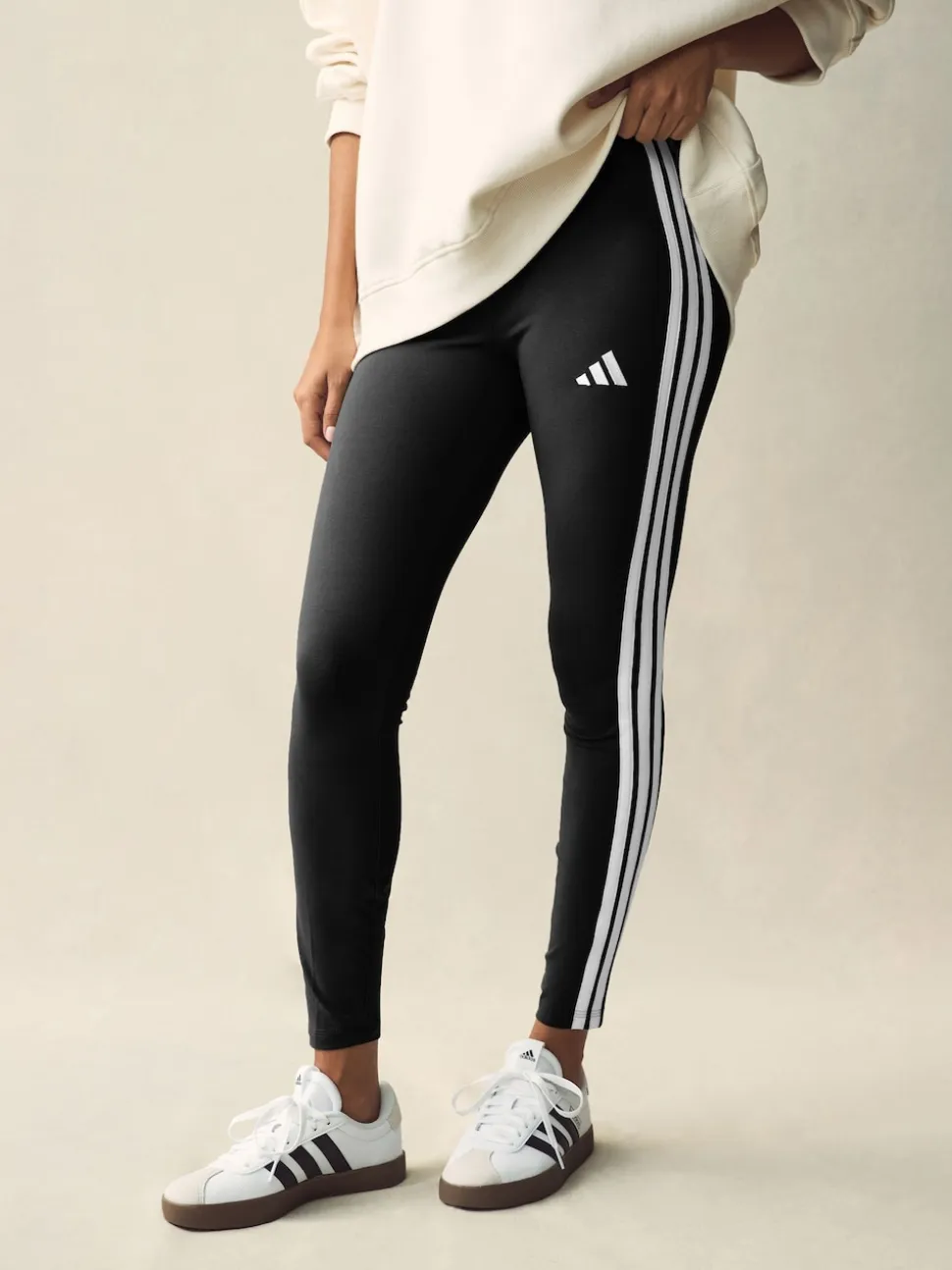 Zwart wit - adidas Essentials katoenen legging met 3 strepen