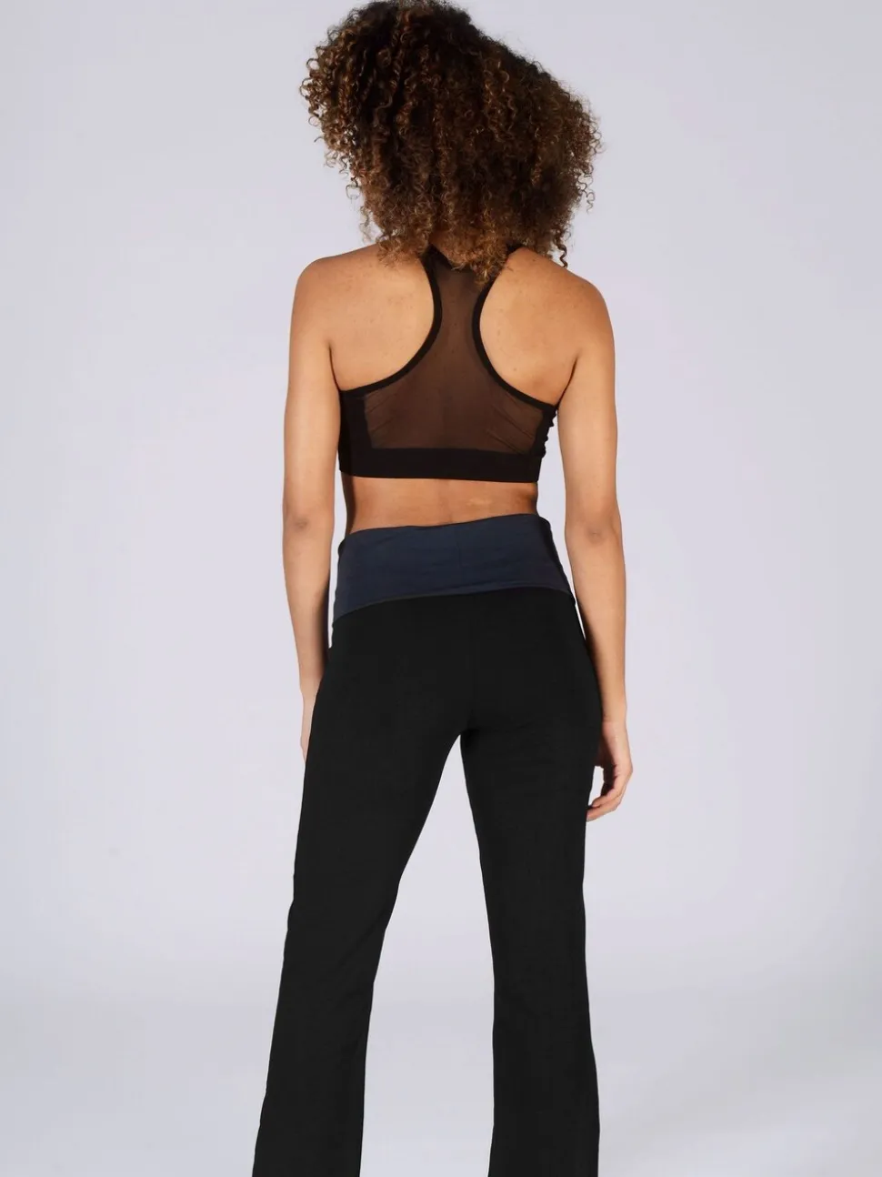 Zwart-antraciet - Pineapple jersey broek met vouwtailleband voor dames