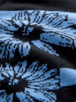 Zwart/blauw gestreept met bloemenprint - Soft Touch Ronde hals Katoen Rijke Trui