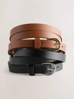 Zwart/bruin - PU Skinny Riemen 2 Pakket