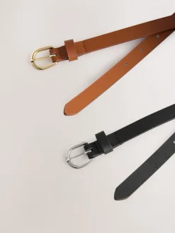 Zwart/bruin - PU Skinny Riemen 2 Pakket