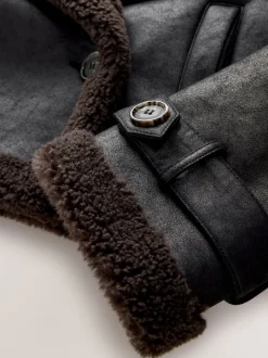 Zwart/chocoladebruin - Faux Shearling Cropped Aviator Jacket