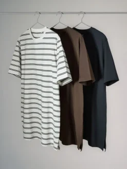Zwart/chocoladebruin/gestreept - The Set - 3 T-shirtjurken met korte mouwen