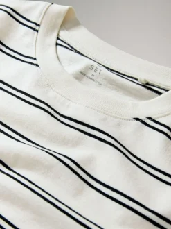 Zwart/chocoladebruin/gestreept - The Set - 3 T-shirtjurken met korte mouwen