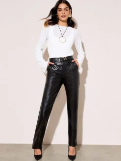 Zwart/dierenprint - Friends Like These Faux Leather Straigh Leg Trousers