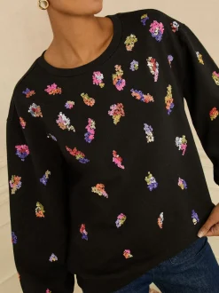 Zwarte en veelkleurige Pailletten - Love & Roses Christmas Jersey Sweatshirt