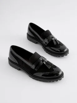 Zwarte mix - Loafers met dikke zool met profiel en kwastjes