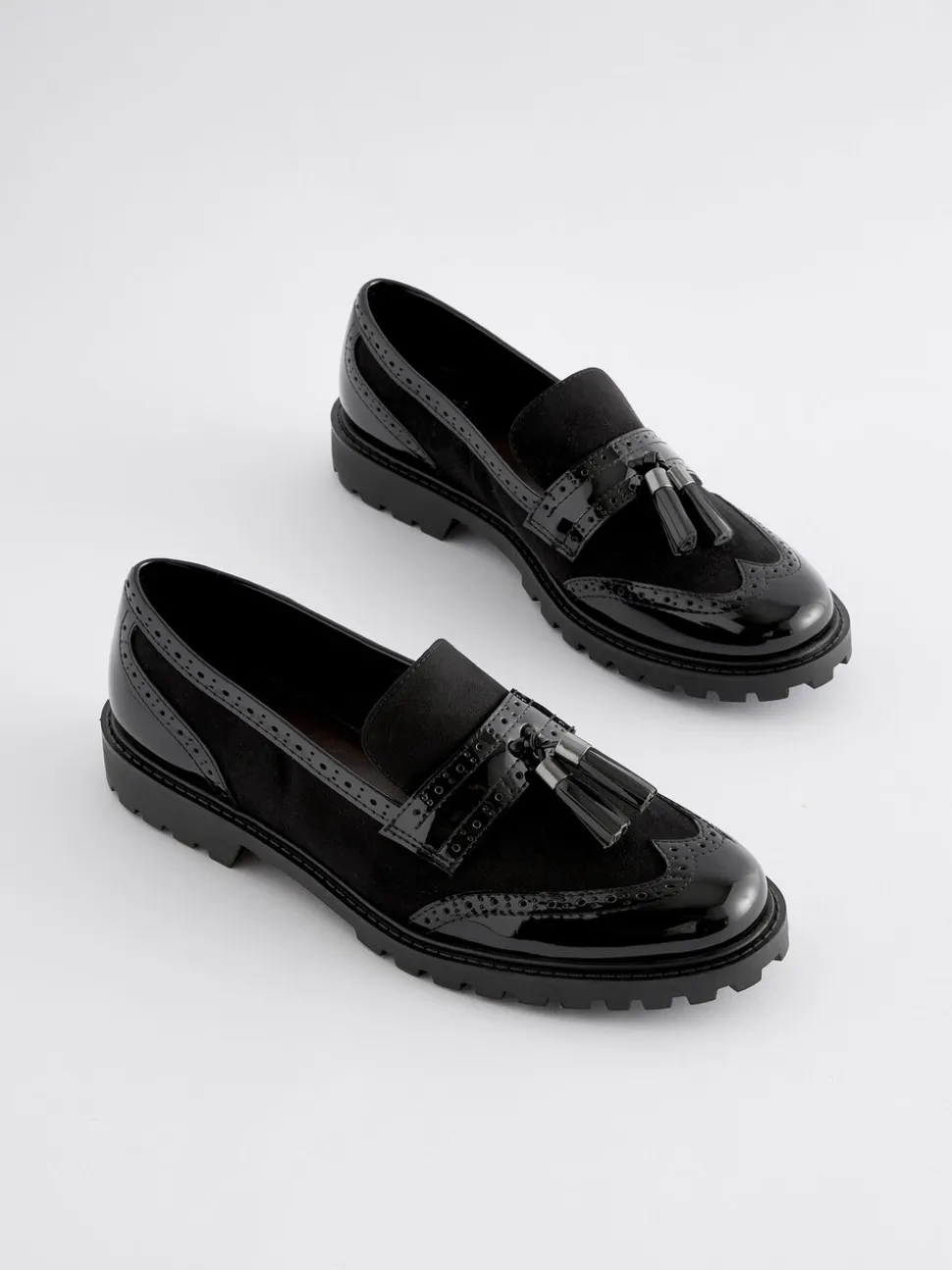Zwarte mix - Loafers met dikke zool met profiel en kwastjes