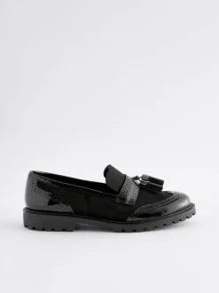 Zwarte mix - Loafers met dikke zool met profiel en kwastjes