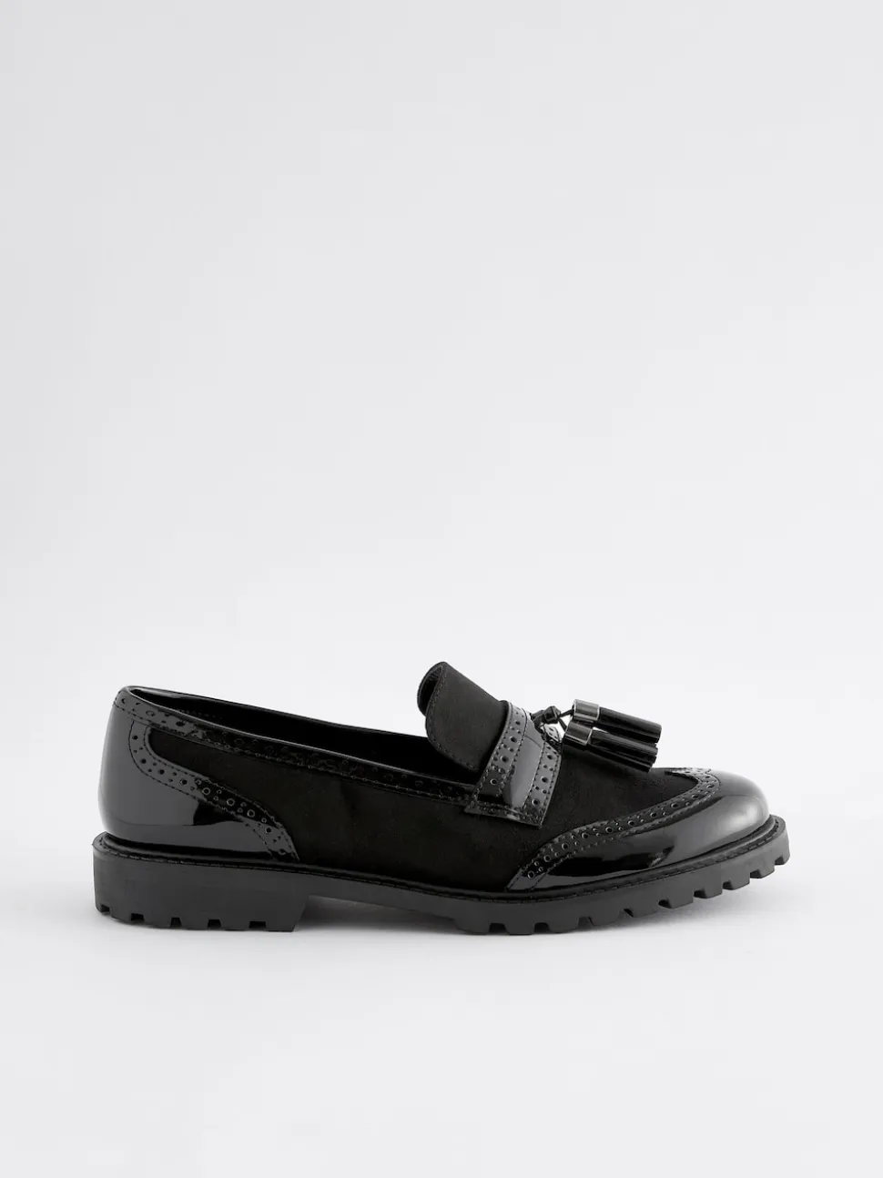 Zwarte mix - Loafers met dikke zool met profiel en kwastjes