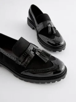 Zwarte mix - Loafers met dikke zool met profiel en kwastjes