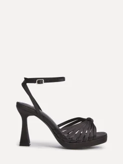 Zwarte satijn - Linzi Socialite Strappy Platform Heeled Sandals