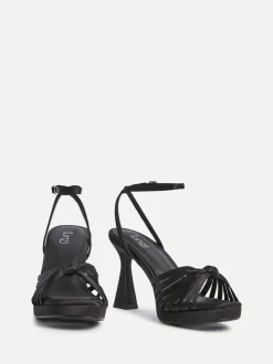 Zwarte satijn - Linzi Socialite Strappy Platform Heeled Sandals