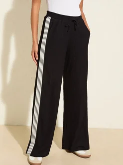 Zwarte streep - Friends Like These - Jersey broek met wijde pijpen met kreukeffect