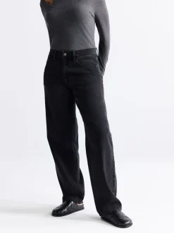 Zwarte wassing - Baggy jeans met wijde pijpen en halfhoge taille
