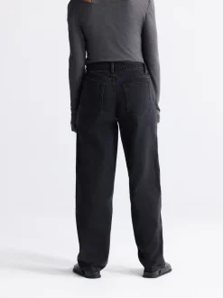 Zwarte wassing - Baggy jeans met wijde pijpen en halfhoge taille