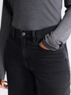Zwarte wassing - Baggy jeans met wijde pijpen en halfhoge taille