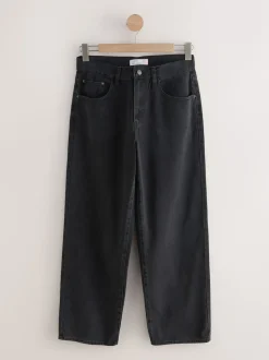 Zwarte wassing - Baggy jeans met wijde pijpen en halfhoge taille
