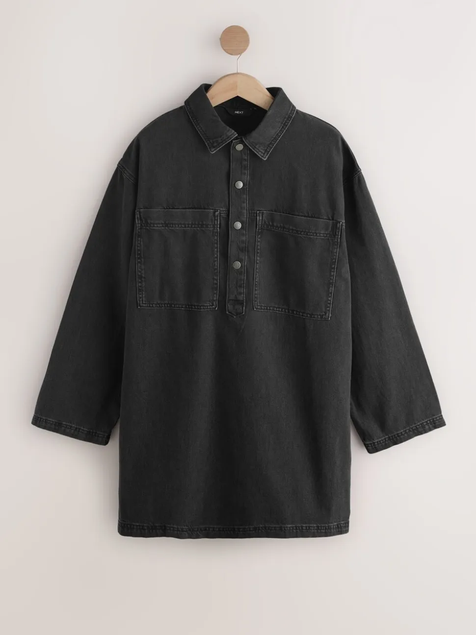 Zwarte wassing - Mini Long Sleeve Utility Denim Dress