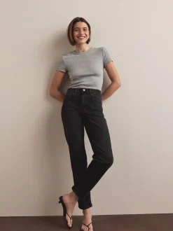 Zwarte wassing - Mom Comfort Jeans met Stretch Column