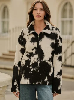 Zwart/ecru koeienprint - Soft Touch Knusse Teddy Borg Kwartrondrits Fleece