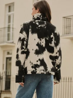 Zwart/ecru koeienprint - Soft Touch Knusse Teddy Borg Kwartrondrits Fleece