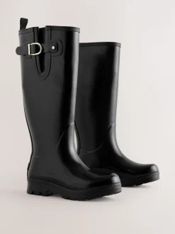 Zwartglanzend - Premium Faux Fur Lined Knee High Wellies