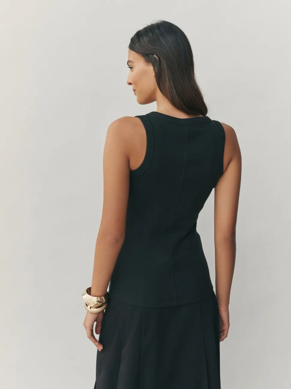 Zwart/goud - Trim Hardware Detail Racer Ribbed Vest Top