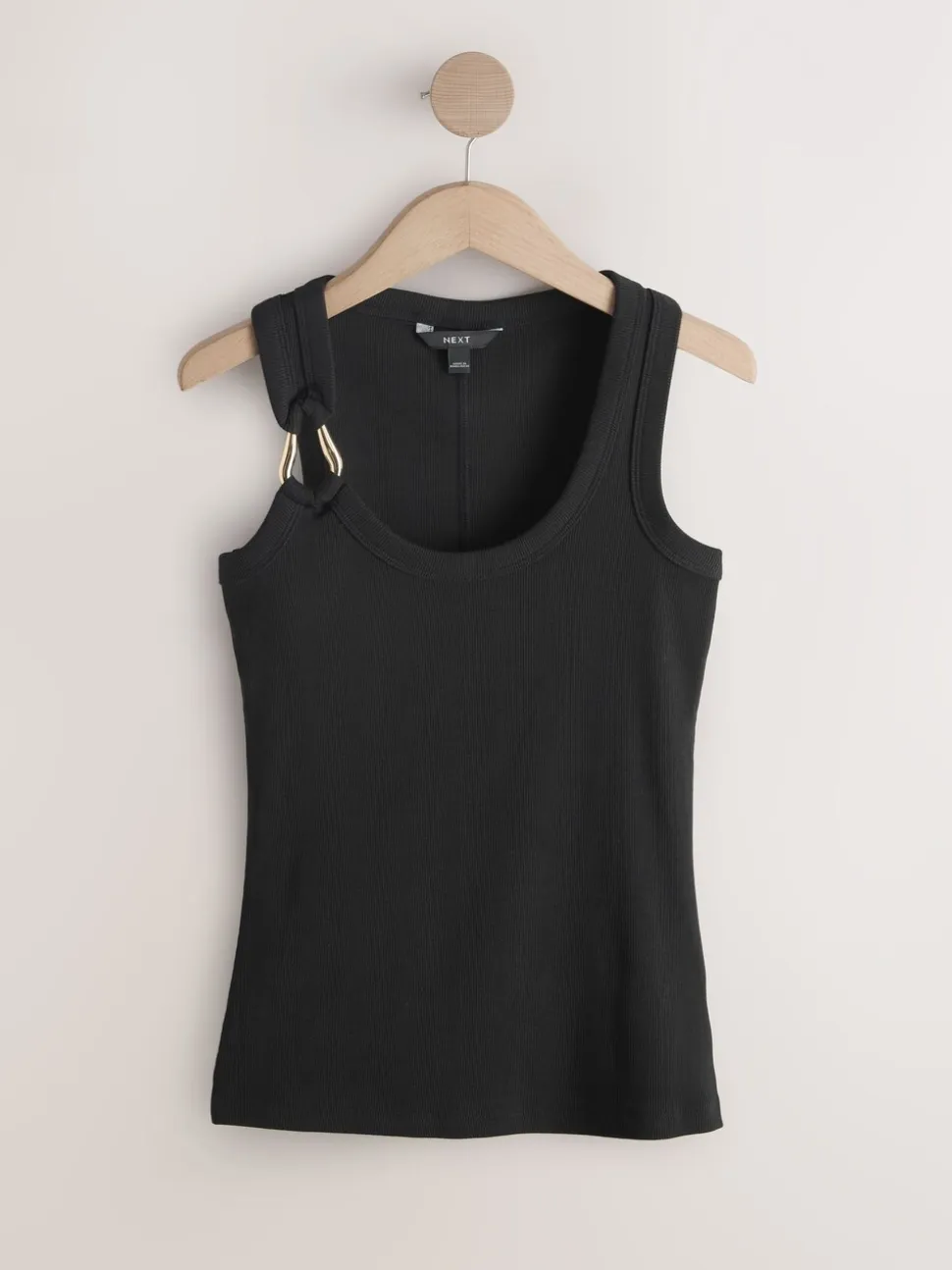 Zwart/goud - Trim Hardware Detail Racer Ribbed Vest Top