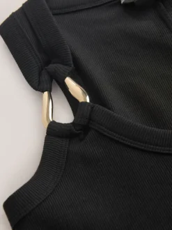 Zwart/goud - Trim Hardware Detail Racer Ribbed Vest Top