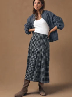 Zwart/grijs - Gingham Midi Kilt Skirt