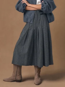 Zwart/grijs - Gingham Midi Kilt Skirt