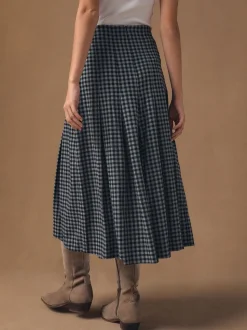 Zwart/grijs - Gingham Midi Kilt Skirt