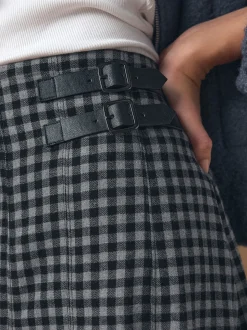 Zwart/grijs - Gingham Midi Kilt Skirt