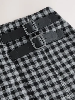 Zwart/grijs - Gingham Midi Kilt Skirt