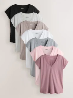 Zwart/grijs/roze - Set van 7 T-shirts met kapmouwtjes