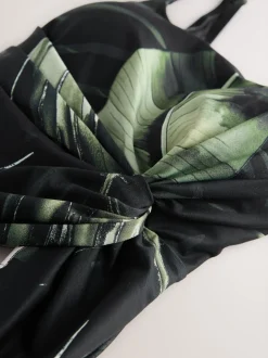 Zwart/groen blad - Twist Scoop Buikcorrigerend badpak