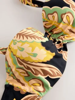 Zwart/groen paisley - Bandeaubikinitop met beugel